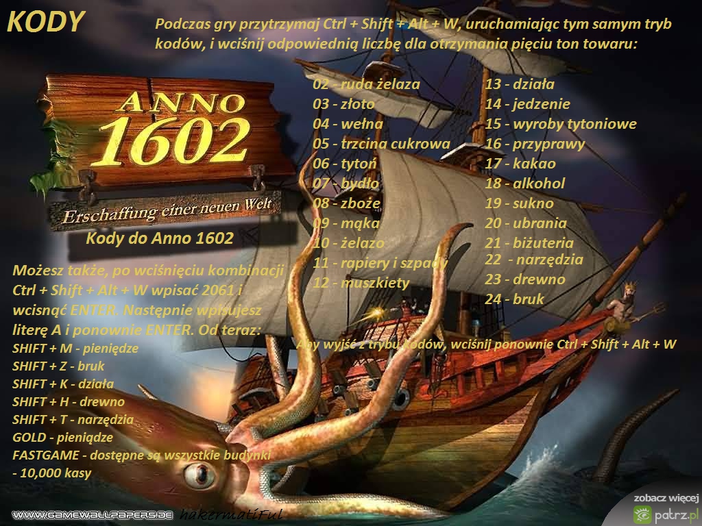 kody do anno 1602