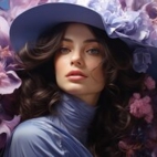 tapeta-kobieta-w-niebieskim-golfie-i-kapeluszu-wsrod-kwiatow2