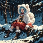 tapeta-dziewczynka-z-niebieskimi-wlosami-w-zimowym-lesie