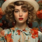 tapeta-kobieta-w-kapeluszu-wsrod-kwiatow-w-grafice-2d