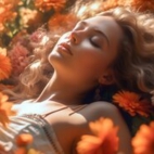 tapeta-kobieta-spiaca-na-kwiatach-w-grafice-2d
