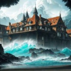 tapeta-fale-rozbijajace-sie-o-dom-nad-morzem