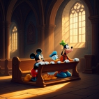 Miki, Donald i Goofy w ławie kościelnej