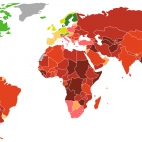 Mapa przedstawiająca rozpowszechnienie korupcji na całym świecie